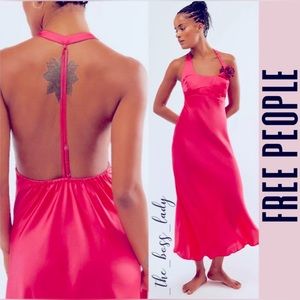 NWOT FREE PEOPLE PINK SATIN MAXI DRESS SMALL